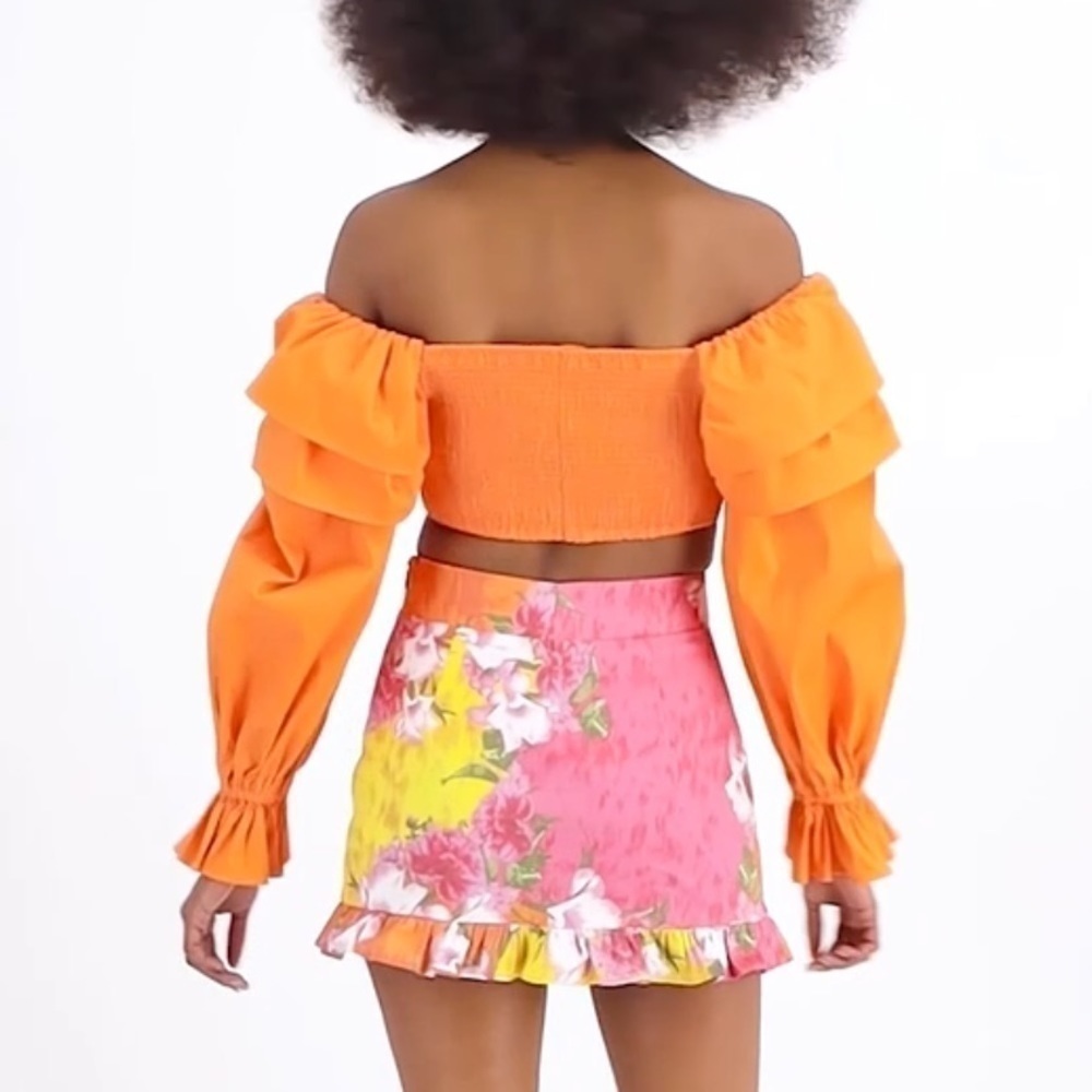 🌻Zerina Akers x Bar III Orange Ruffled Cropped Top Size XL - Picture 6 of 11